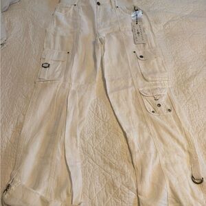 Women’s White Linen Cargo Pants